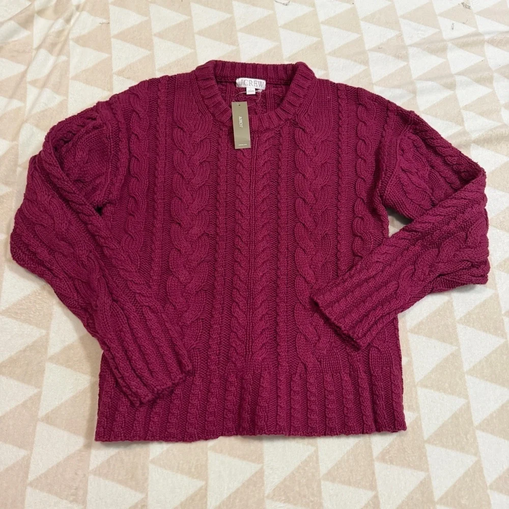J crew burgundy Cable-knit crewneck sweater